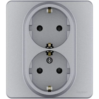 Розетка Inspiria 16А 250В 2х2P+E немецк. стандарт алюм. Leg 673752 Розетка Inspiria 16А 250В 2х2P+E немецк. стандарт алюм. Leg 673752